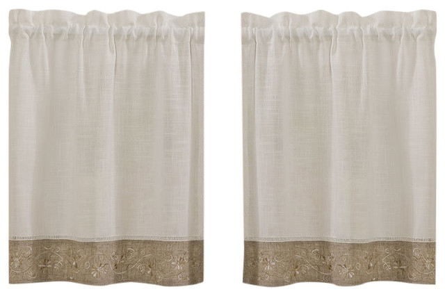 Oakwood Linen Style Kitchen Window Curtain 24/" Tiers /& Valance Set