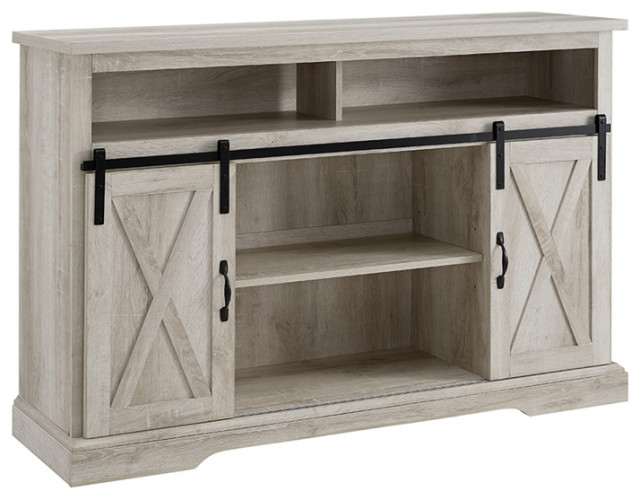 Pemberly Row 52 Sliding Door Tv Stand In Gray Wash Industrial Entertainment Centers And Stands By Homesquare Houzz Pemberly Row 52 Sliding Door Tv Stand, Tall Sliding Barn Door Tv Stand