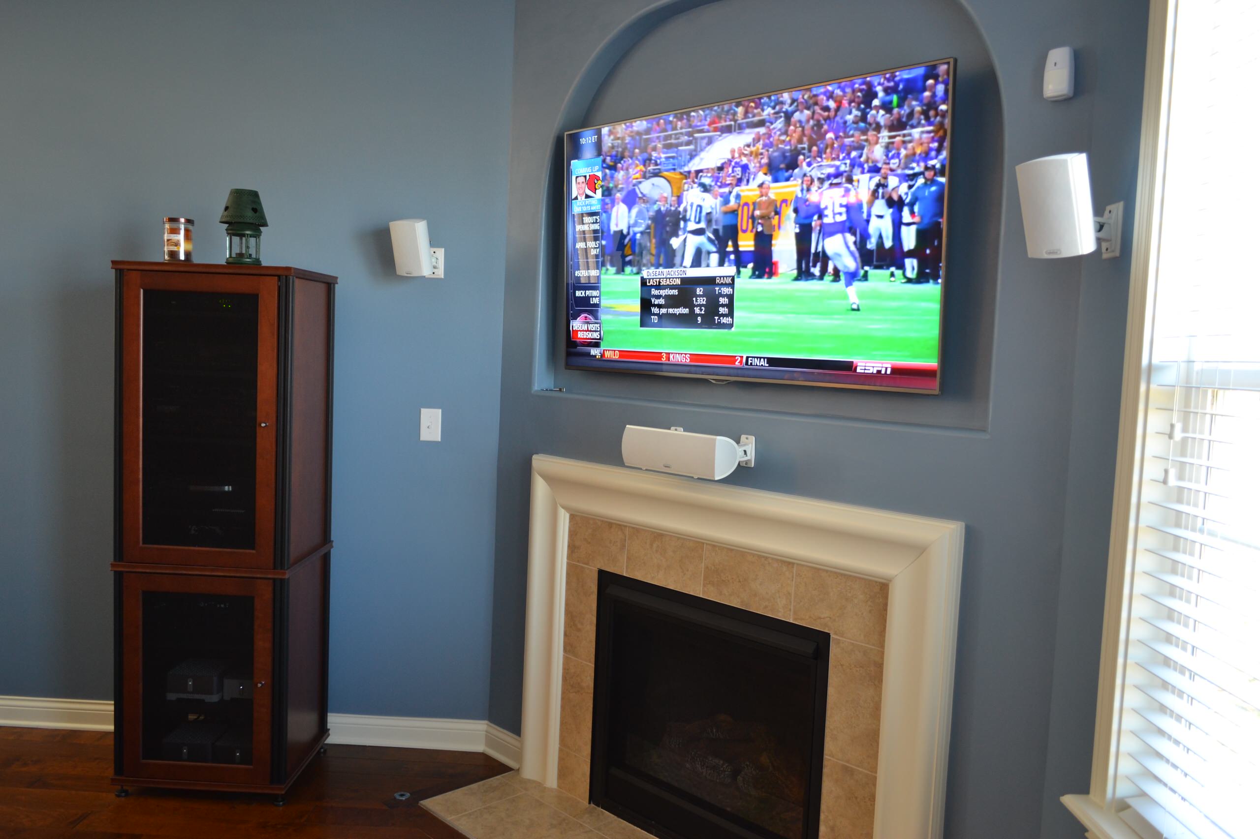 Fishers, IN - 65" Mounted TV Panel, Audio Rack & Surround Sound