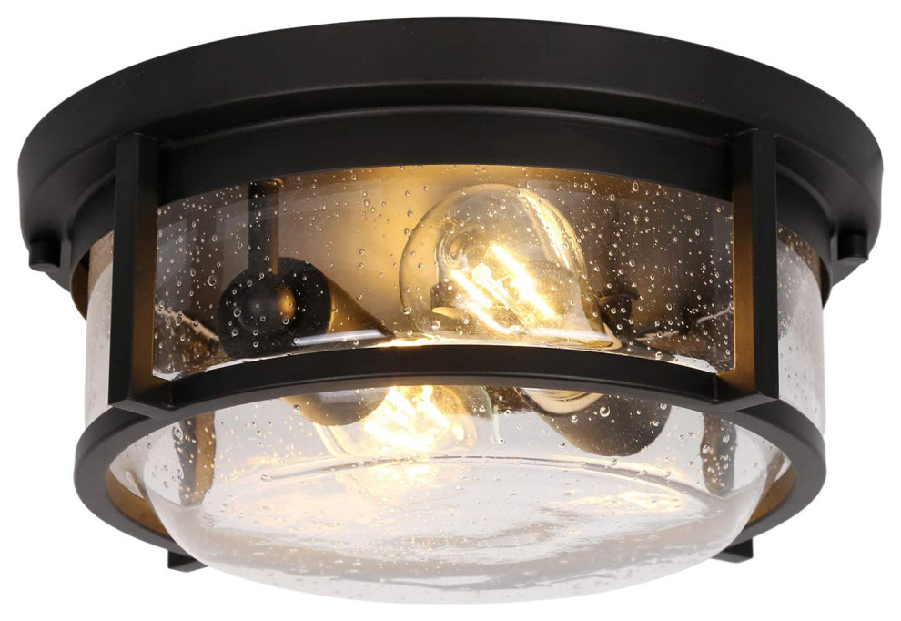 Rust Ceiling Light Fixture 2Light Glass Farmhouse Flush Mount Light