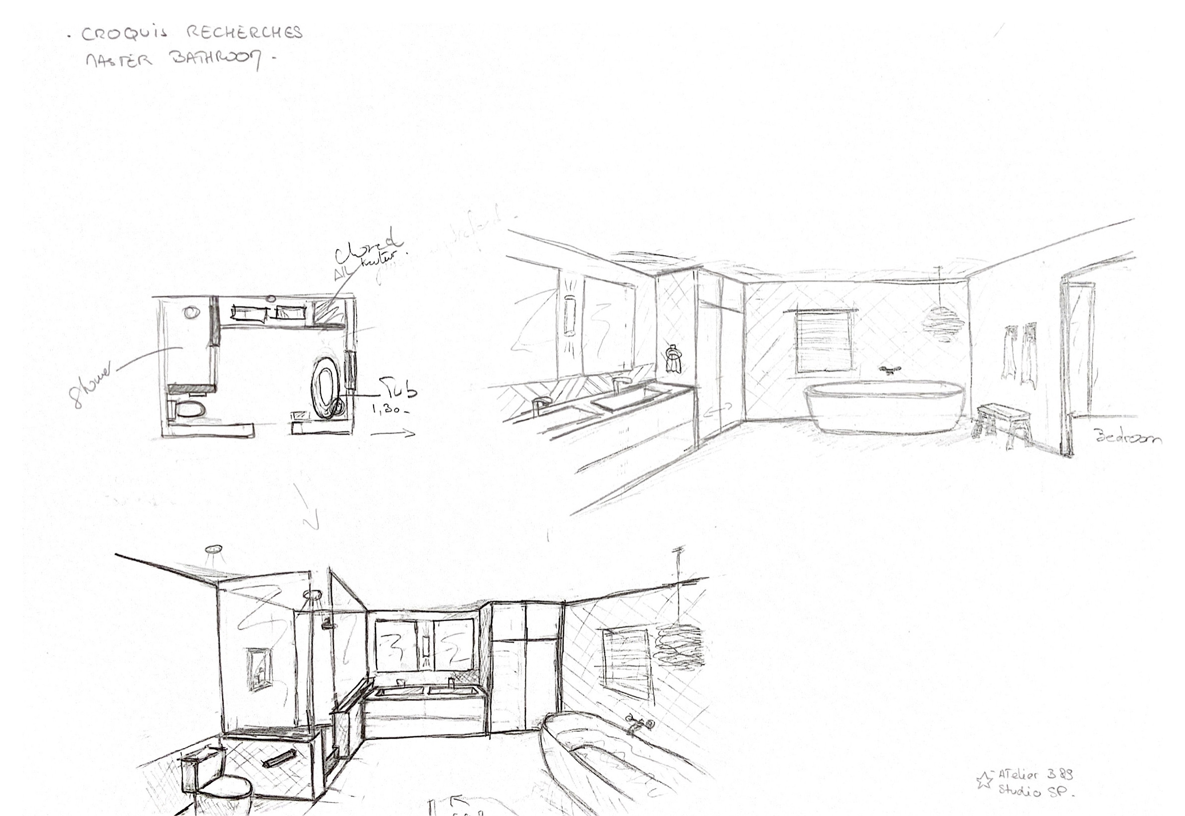 Projet en cours  : Etude aménagement Master Bathroom sous forme de croquis