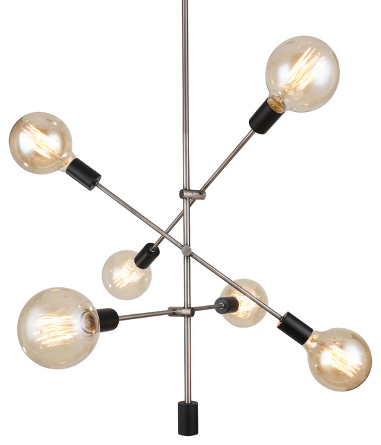 Woodbridge Lighting Reese 6-Light Pendant Chandelier, Antique Nickel, Black