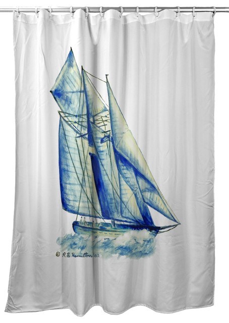 Betsy Drake Blue Sailboat Shower Curtain Beach Style Shower