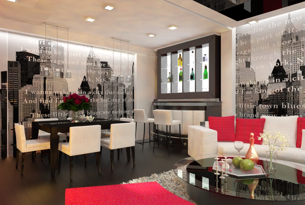 Интерьер загородного дома с красными акцентами