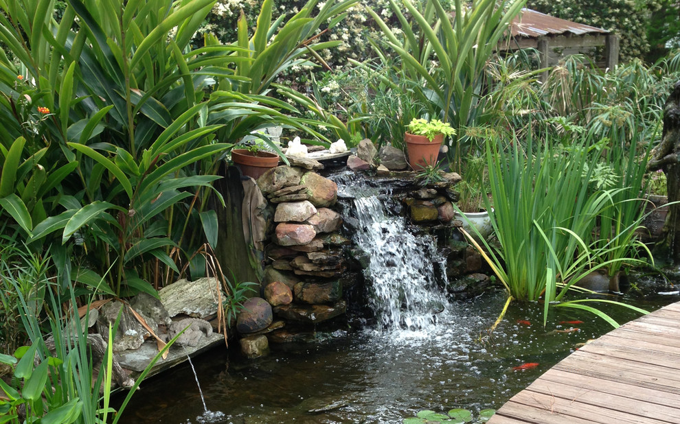This is an example of a large transitional partial sun backyard formal garden in Orange County.