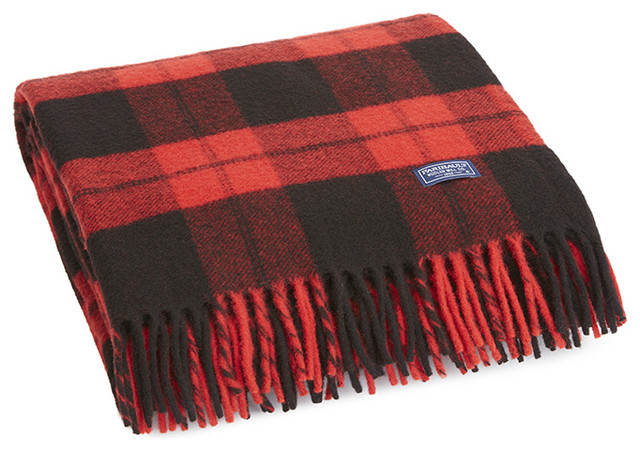 Bison Check Wool Throw, Red, Black