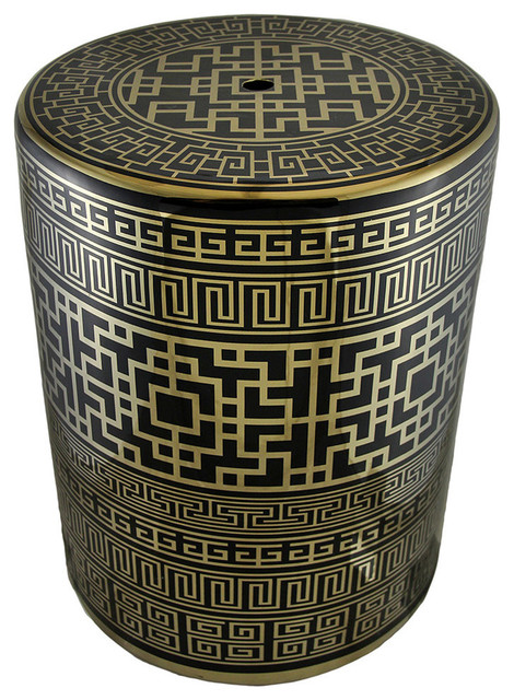 Gold and Black Finish Ceramic Greek Key Design Accent 