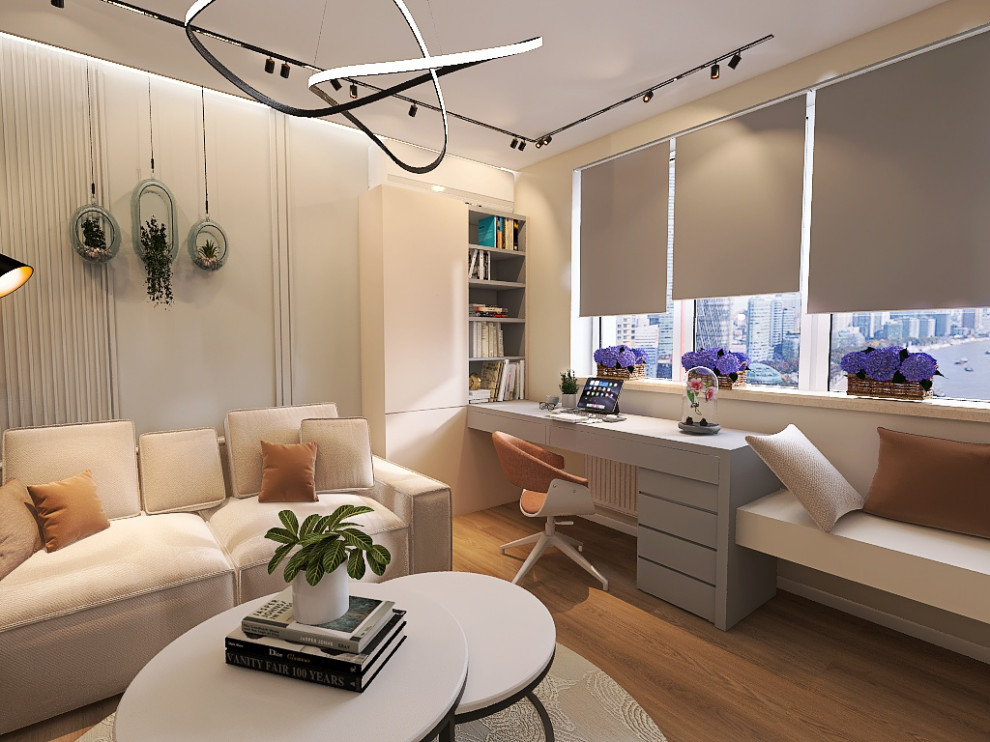 квартира в серо-бежевых тонах с яркой ванной