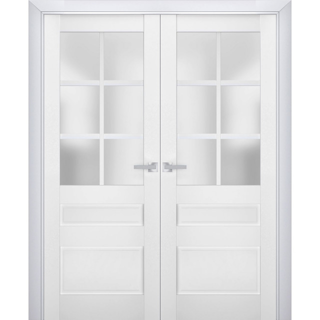 French Double Doors, Veregio 7339 White & Frosted Glass, 48