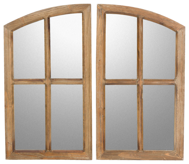 Jolene Arch Window Pane Mirrors (Set of 2) Walnut 33"H Farmhouse