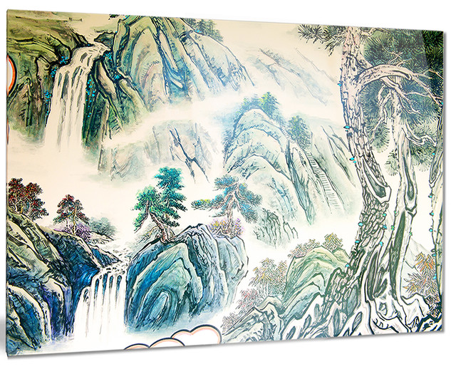 "Blue Chinese Landscape Painting" Metal Wall Art, 28"x12"