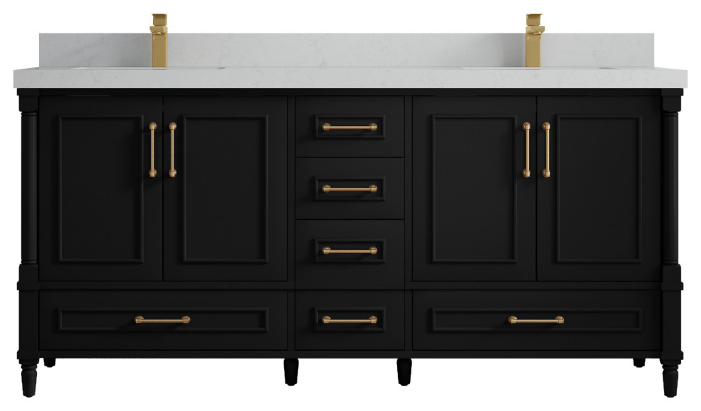 Aberdeen 72 Double Sink Bath Vanity Black 2" Carrara Quartz ...
