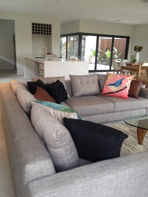 Photo of a large modern family room in Geelong.