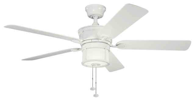 Satin Natural White 52" Outdoor/Indoor Ceiling Fan With Light Kit