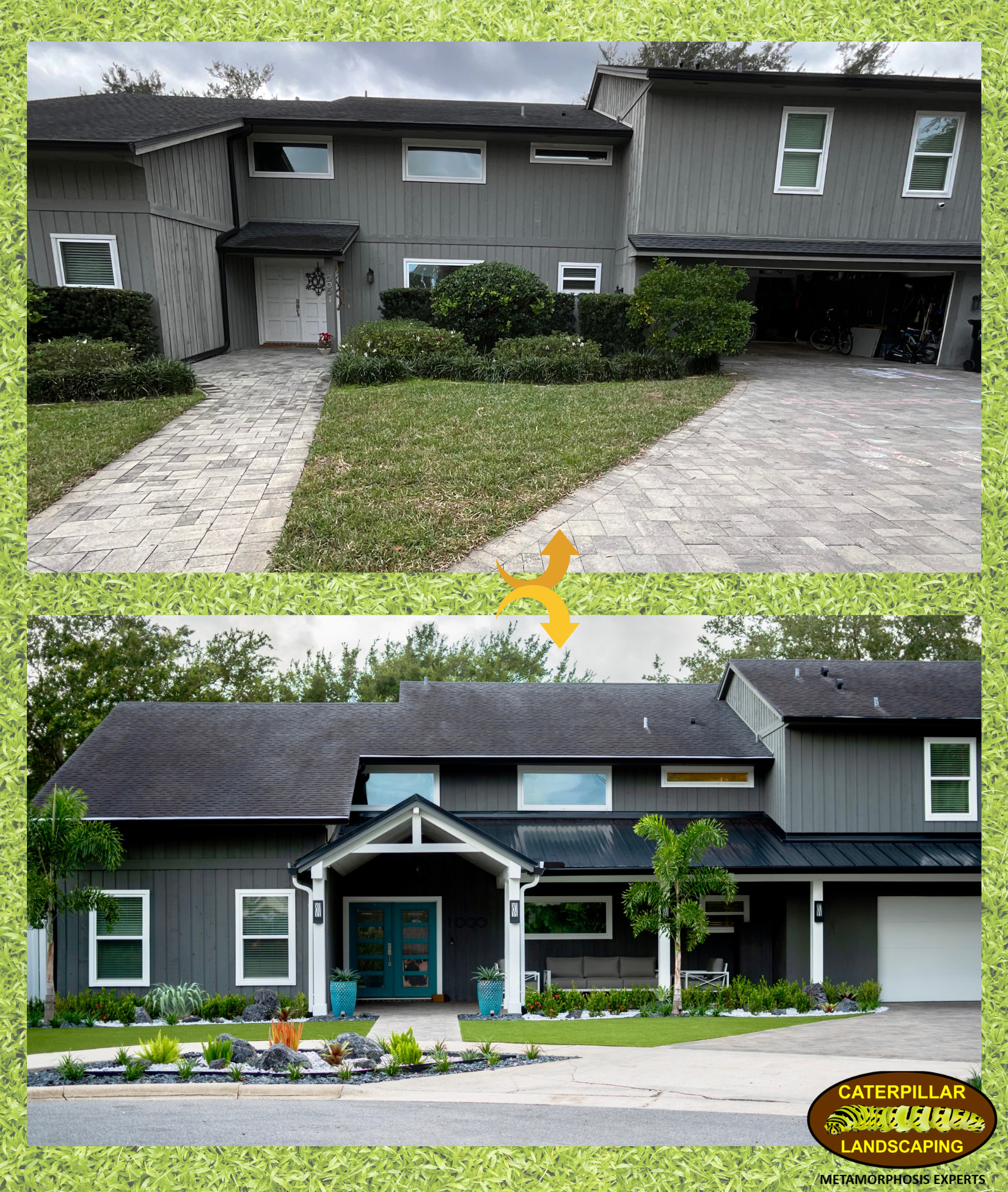 Before and After Front Yard Rock Gardens and Artificial Turf