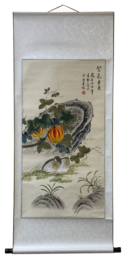 Chinese Color Ink Water Birds Fruits Scroll Painting Wall Art Hws1980