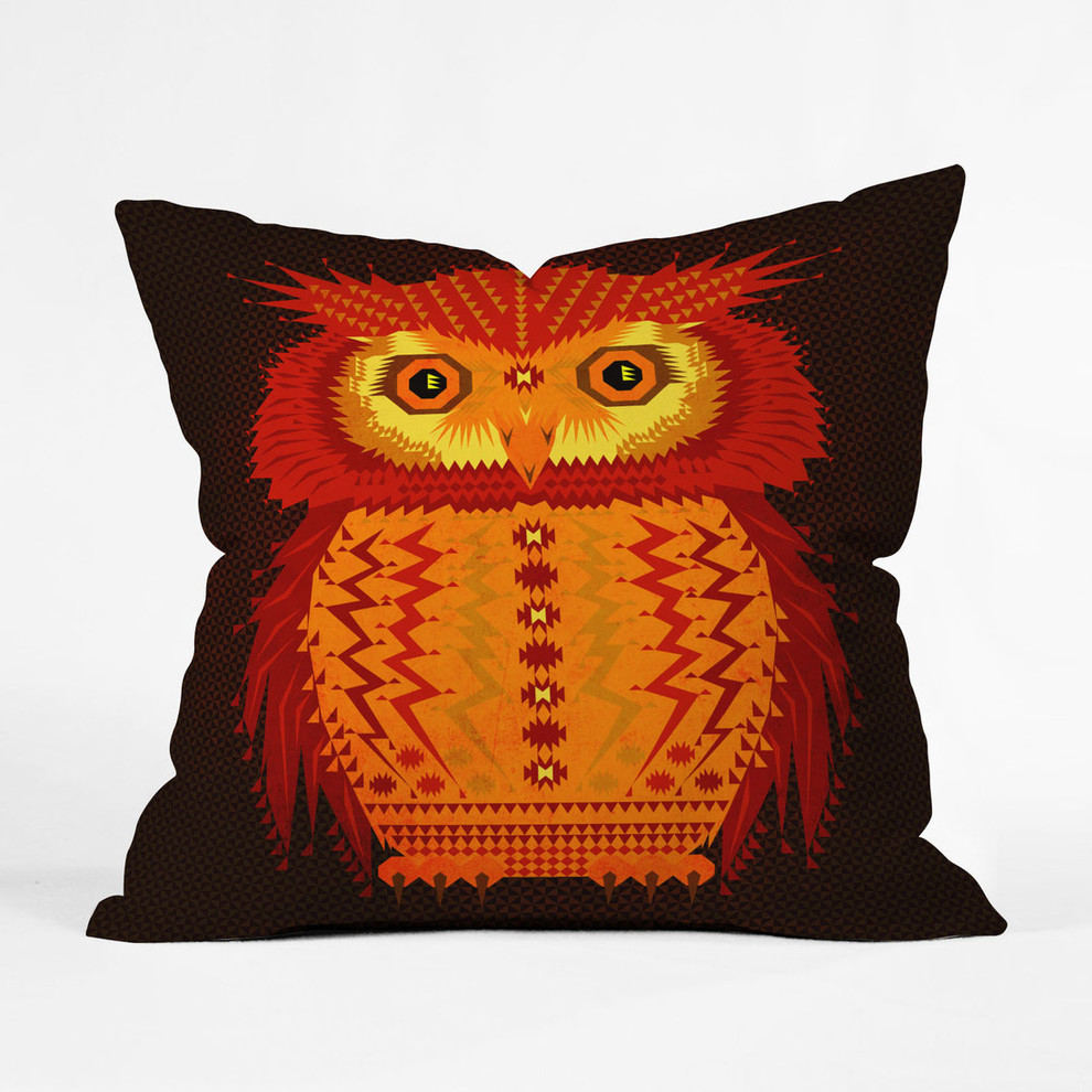 Red Owl Throw Pillow - Pillow Cover Only