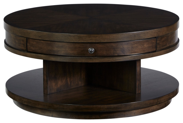 Augustine Round Tail Table, Dark Wood Circle Coffee Table