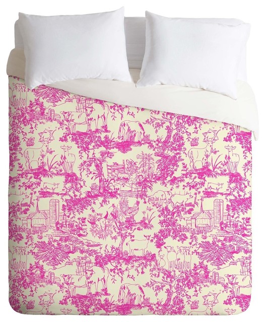 Deny Designs Rachelle Roberts Farm Land Toile In Pink Duvet Cover