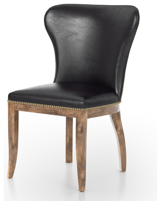 Dining Chair Rider Black Weathered, Top Grain Leather Dining Chairs