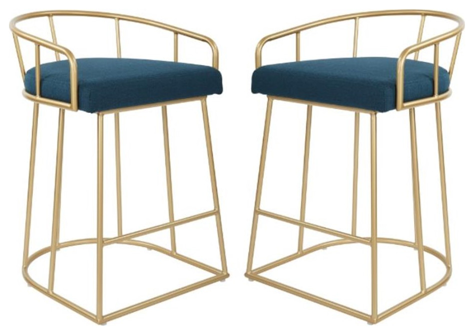 Home Square 26" Counter Stool in Azure Blue Fabric with Gold Base Set of 2 Contemporary