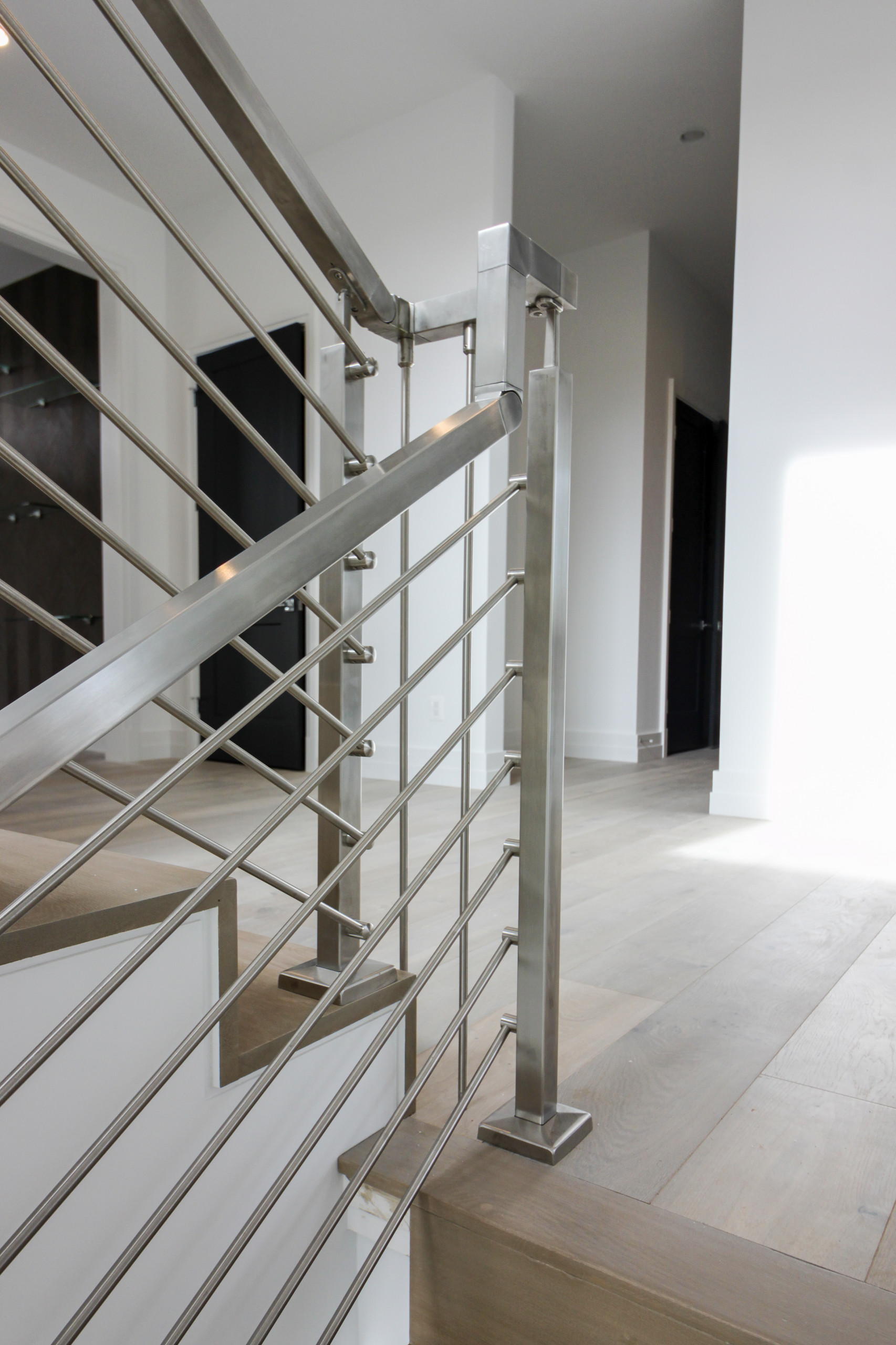 75_Modern Stairway: White O 75_ak & Stainless Steel Balustrade, McLean VA 22101