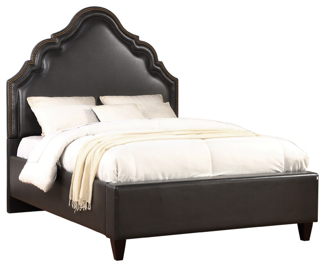 Chocolate Faux Leather High Arch Upholstered Queen Bed Transitional Panel Beds By Homefare - Leather Upholstered Queen Bed Chocolate Faux Leather High Arch Upholstered Queen Bed Transitional Panel Beds By Homefare - Leather Upholstered Queen Bed