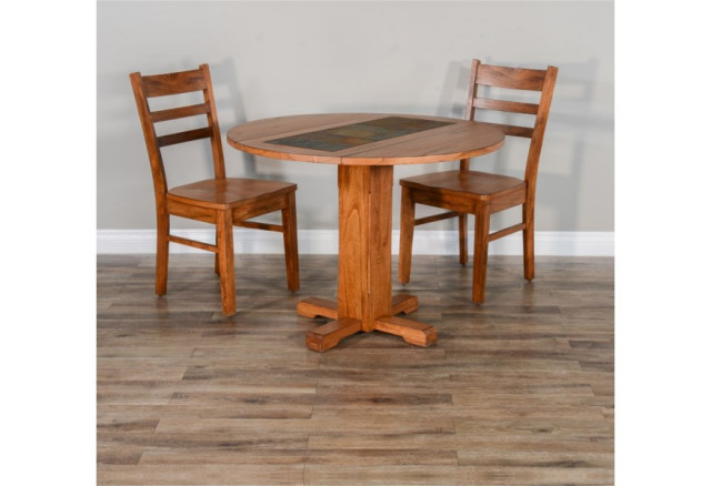 40" Small Round Rustic Farmhouse Drop Leaf Dining Table - Transitional ...