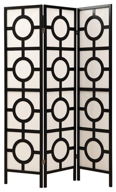 Modern Style Black 3 Panel "Circle Design" Folding Screen Furniture I4619, Black