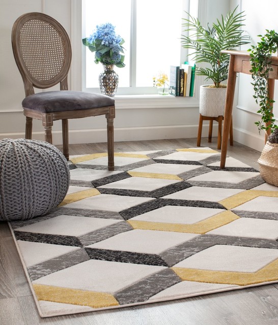 Well Woven Good Vibes Millie Contemporary Geometric Gold Area Rug, 5'3