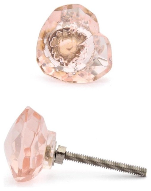 Glass Knobs Pink Heart Shaped Set Of 4 Traditional Cabinet