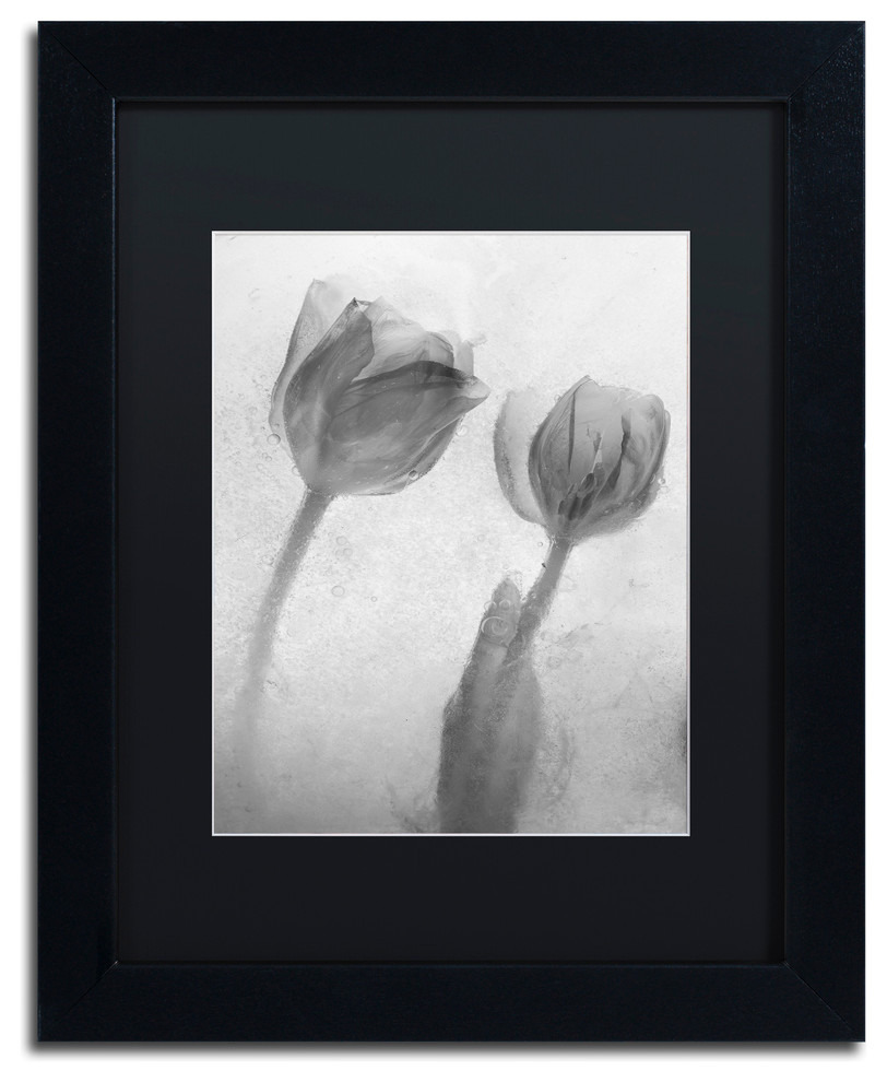 'Flowers on Ice-1' Matted Framed Canvas Art by Moises Levy