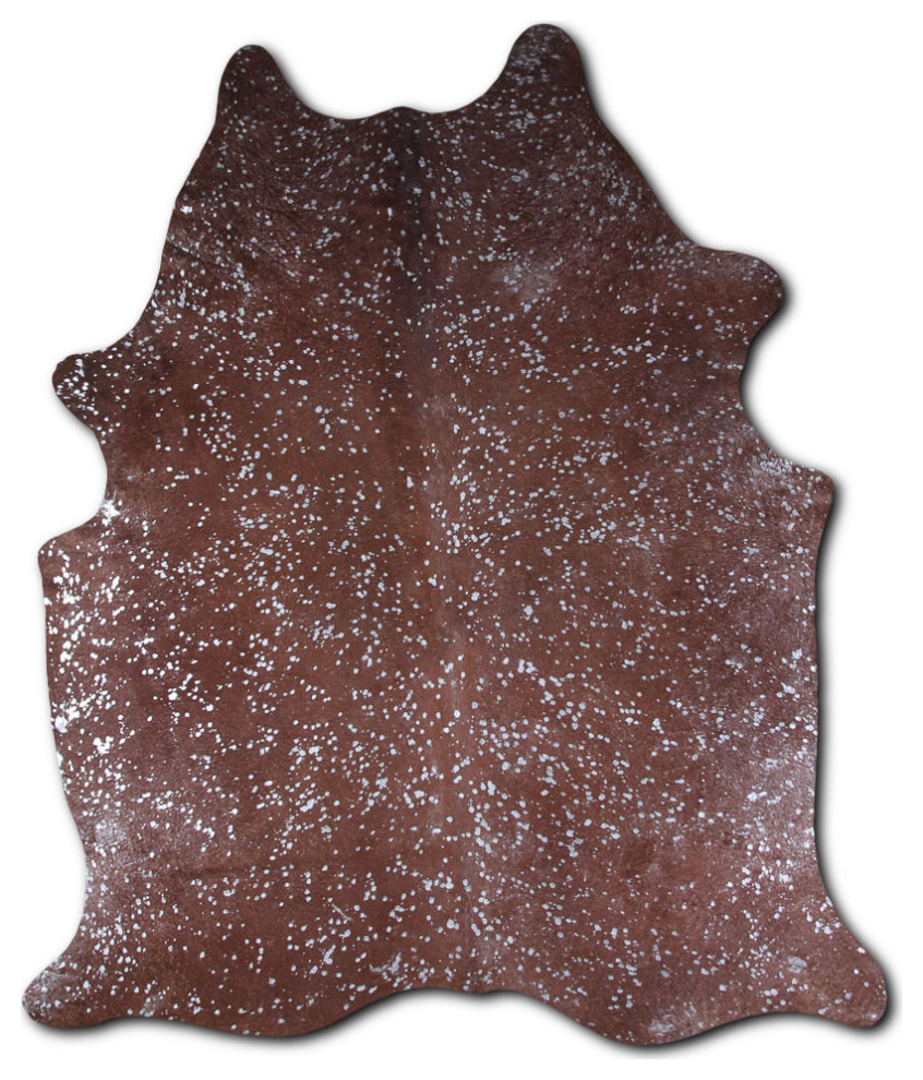 ACID WASHED HAIR ON Cowhide Rug DE SILVER METALLIC ON BROWN, 5'x7' to 6