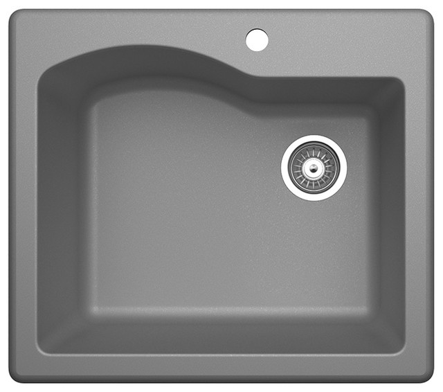 Swan Granite Single Bowl Dual Mount Kitchen Sink 25"x22" Contemporary Kitchen Sinks by