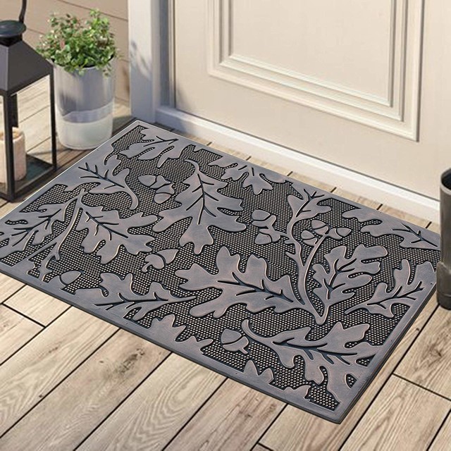 Leaves Rubber Pin Mat, Copper Hand Finished, Heavy Duty Doormat, 18"x30" Rustic Doormats