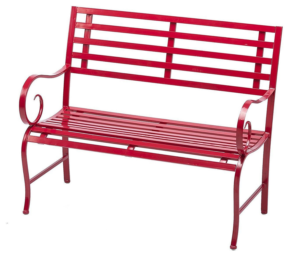 Red Metal Indoor/Outdoor Garden Bench Contemporary Outdoor Benches