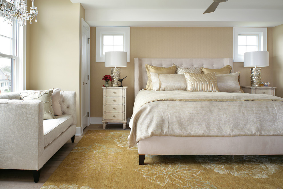 Inspiration for a mid-sized transitional guest bedroom in Other with beige walls.