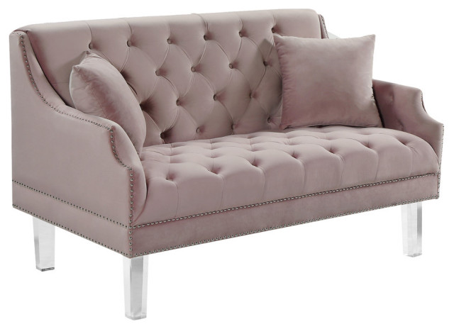Roxy Velvet Upholstered Loveseat, Pink