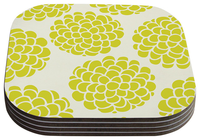 Pom Graphic Design "Grape Blossoms" Yellow Circles Coasters, Set of 4