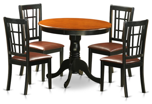 5 Pc Dining Table with 4 Leather Chairs in Black and Cherry ...