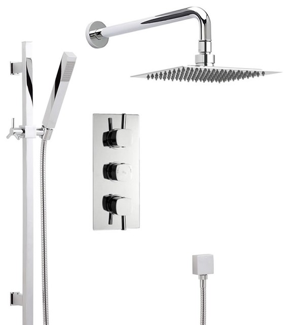 New Thermostatic Shower System With Triple Valve Rain Fixed Head New Thermostatic Shower System With Triple Valve Rain Fixed Head Handset Contemporary Showerheads And Sprays Other By Hudson Reed