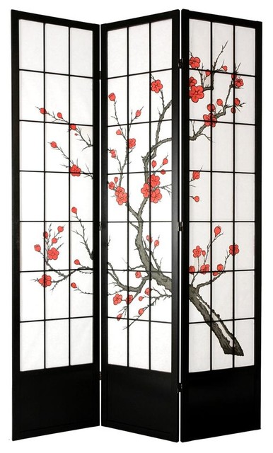 7 ft. Tall Cherry Blossom Shoji Screen w Kick Plate (Honey / 3 Panels)