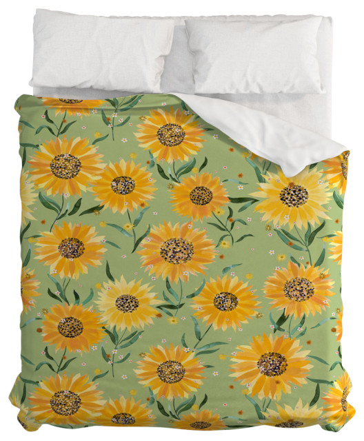 Deny Designs Ninola Design Countryside Sunflowers Summer Green Bed in a Bag, Kin