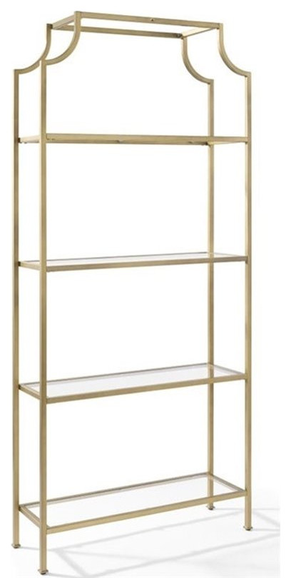 Crosley Furniture Aimee 4 Shelf Glass/Metal Etagere Bookcase in Antique Gold
