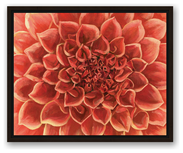 Red Gardenia Close Up Flower 16x20 Walnut Floating Framed Canvas, 21