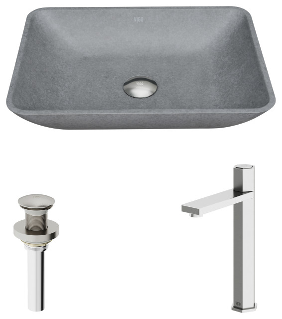 VIGO Bathroom Sink With Vessel Faucet, Matte Brushed Gold Modern