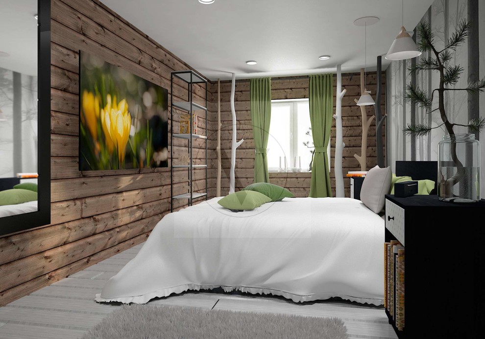 Стволы деревьев в интерьере спальни