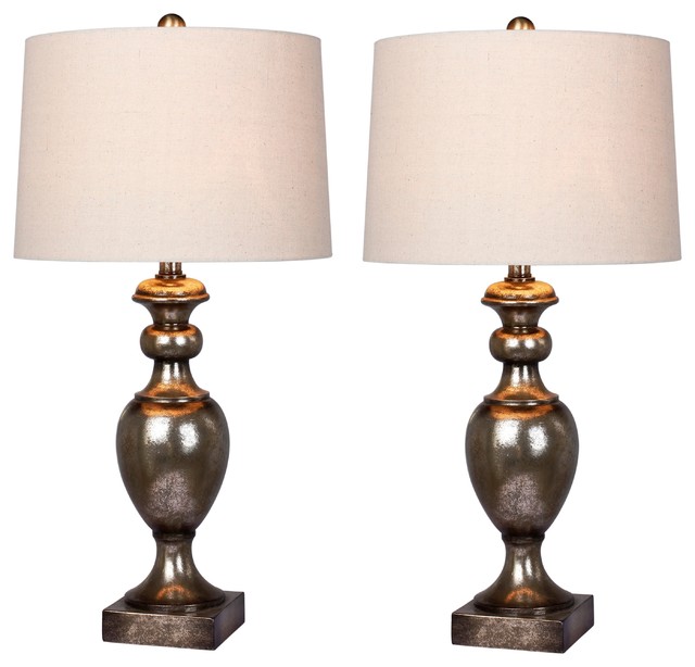 Textured Resin Urn Table Lamp Set, Gold Resin Table Lamp