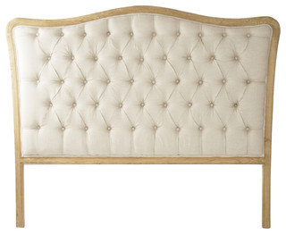 Lille French Country Natural Oak Linen Tufted Headboard- Queen ...