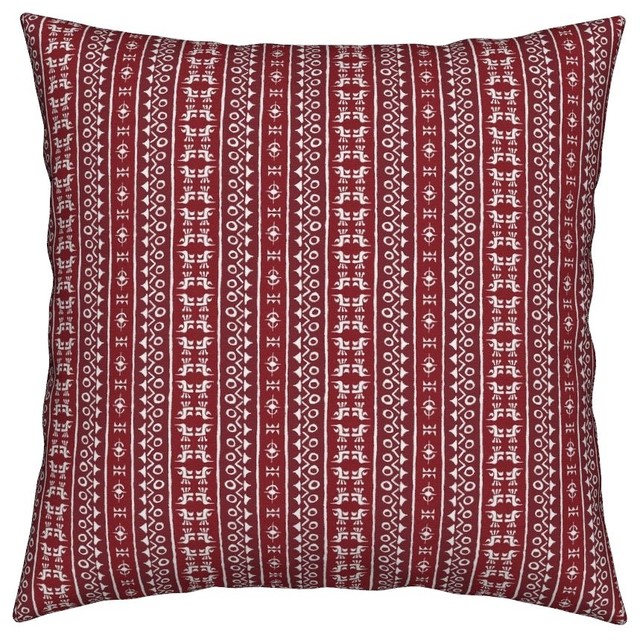 Tribal Birds Stripe Indian Red Red Tribal Throw Pillow, Eco Canvas
